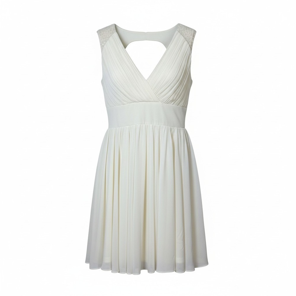 Lulus Women Dress L Off White Sequin‎ Open Back Pleated Chiffon Cocktail Angel